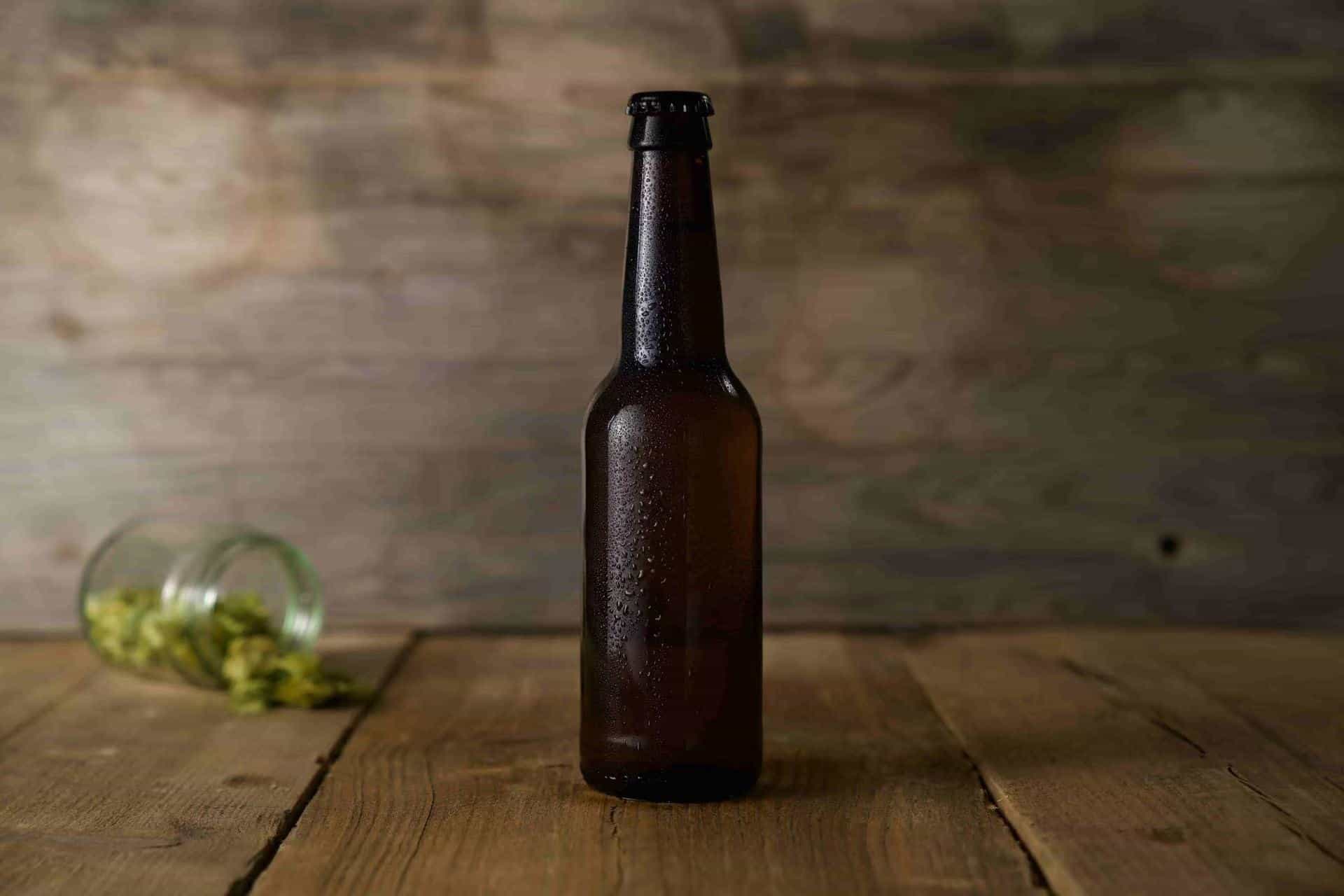 an amber glass beer bottle