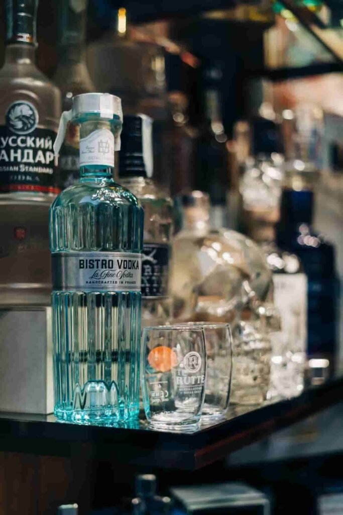 blue glass spirit bottle