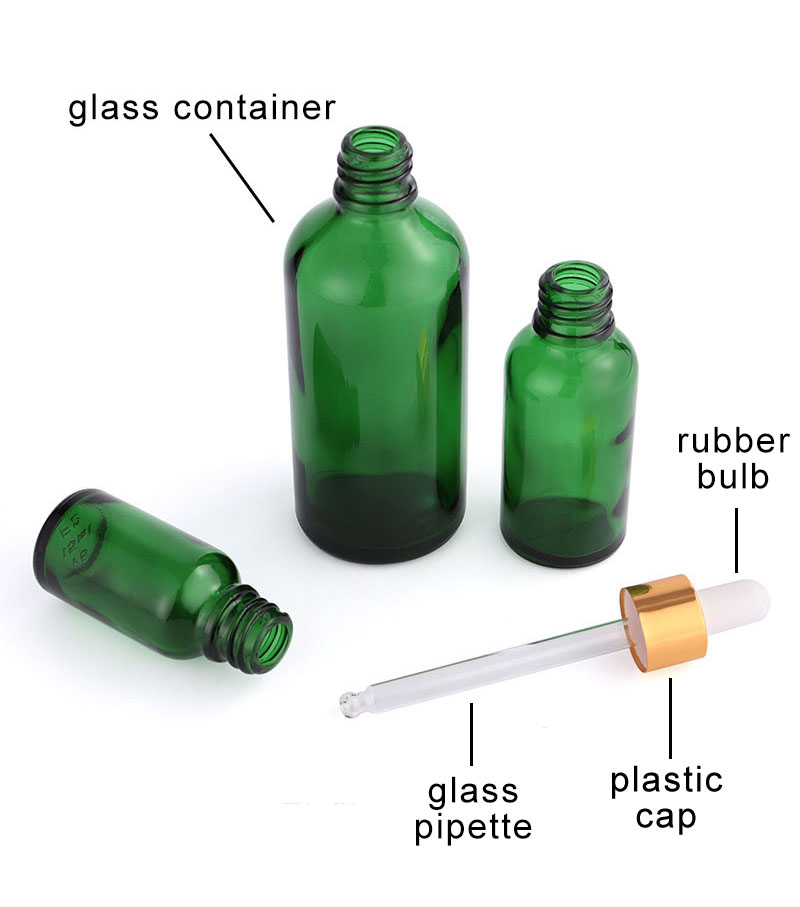 parts of glass dropper bottles for essential oils
