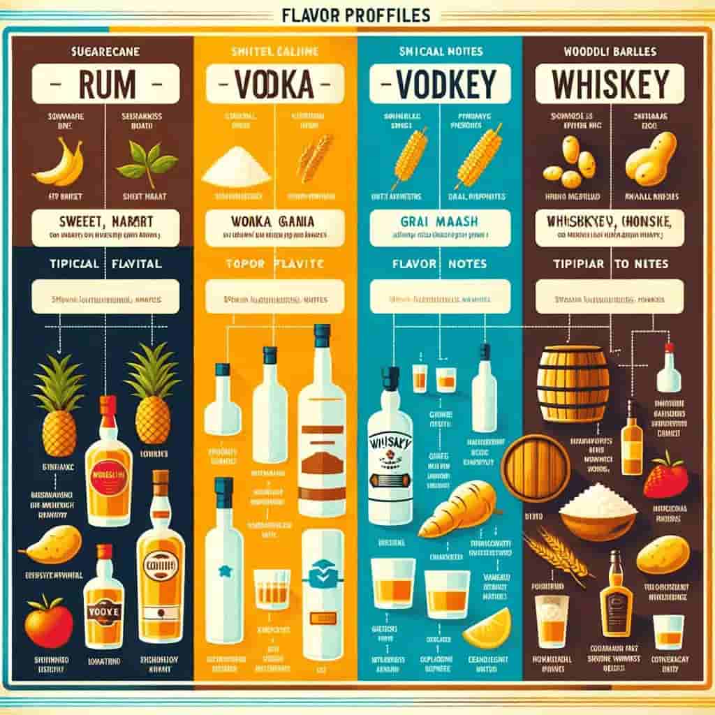 Comparison of rum vodka whiskey