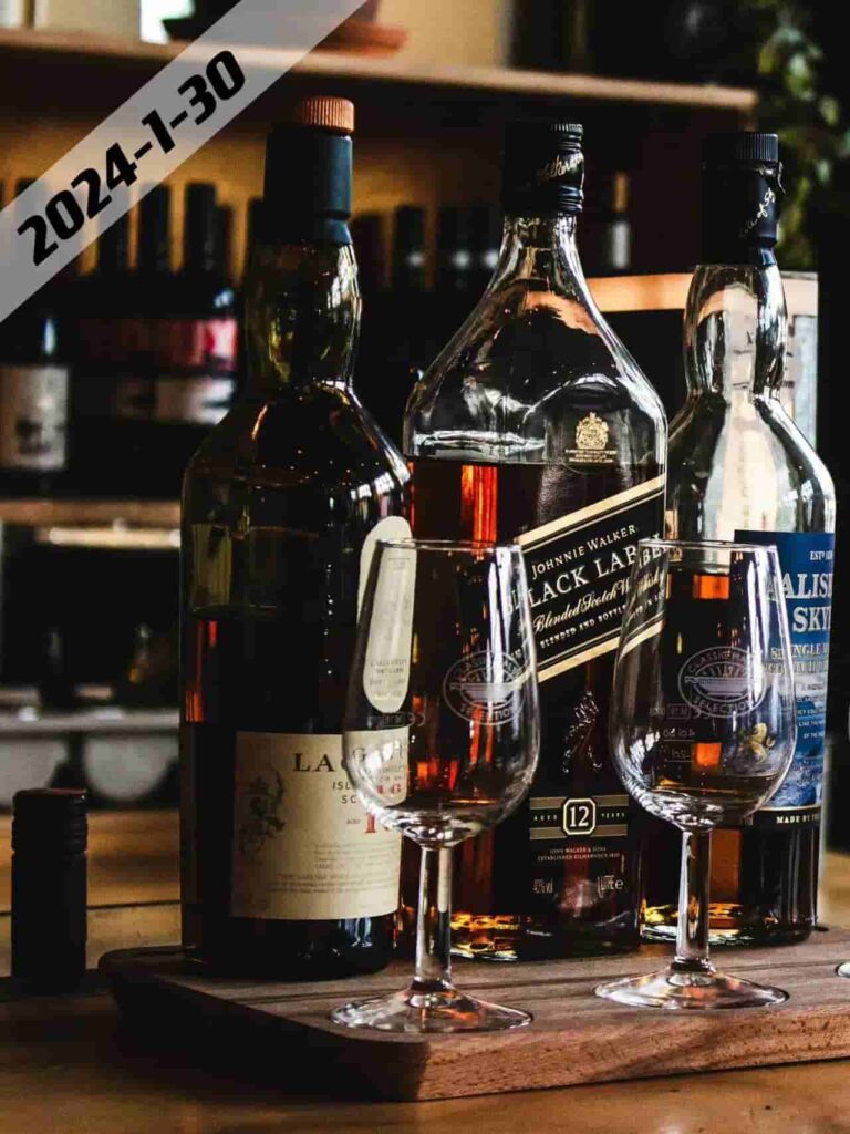 alcohol in glass bottle