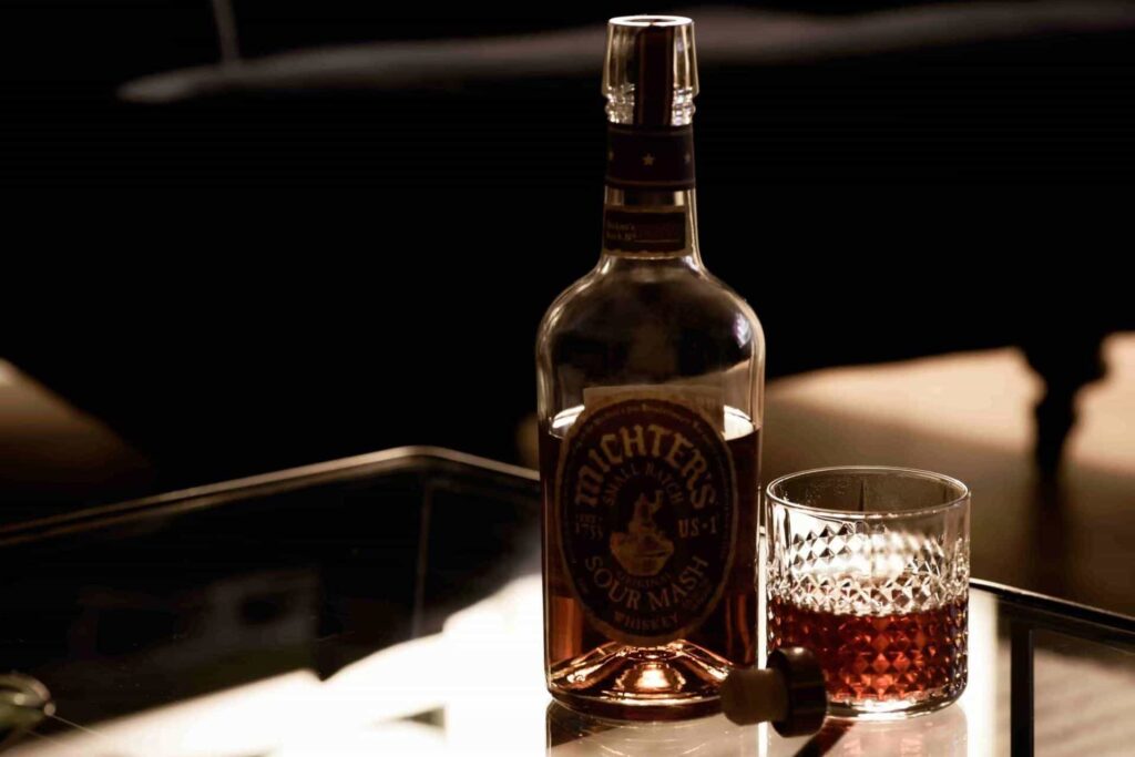 whiskey in in glass bottle