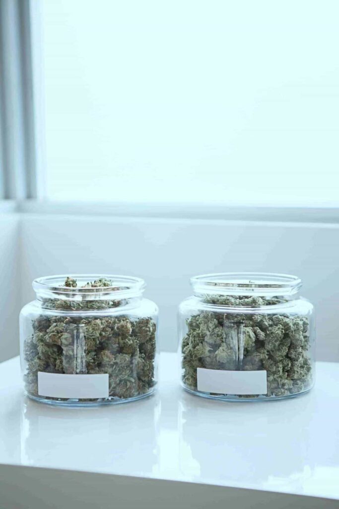 cannabis in glass jar, cannabis glass packaging