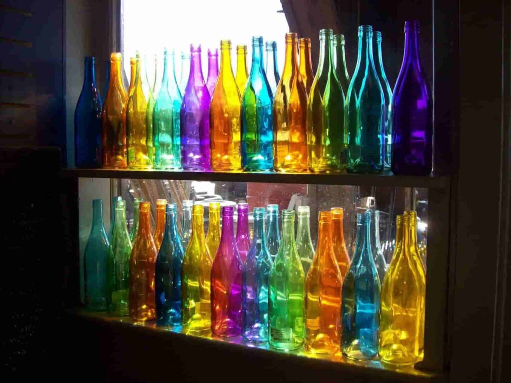 different colors of glass bottles