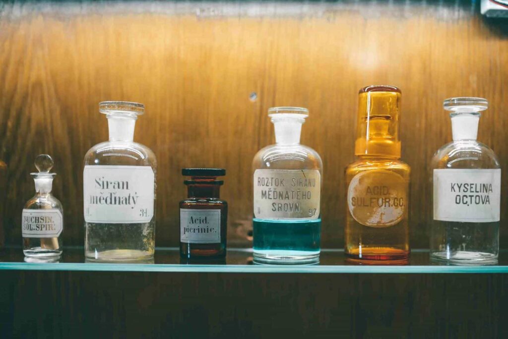 different styles of pharmacy jars