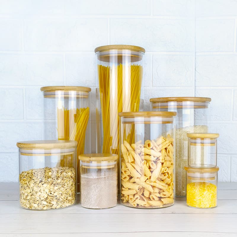 different sizes of round borosilicate glass jars