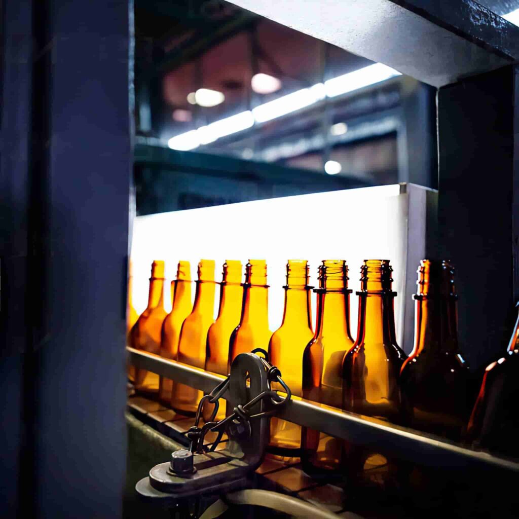 Empty bottles on production line