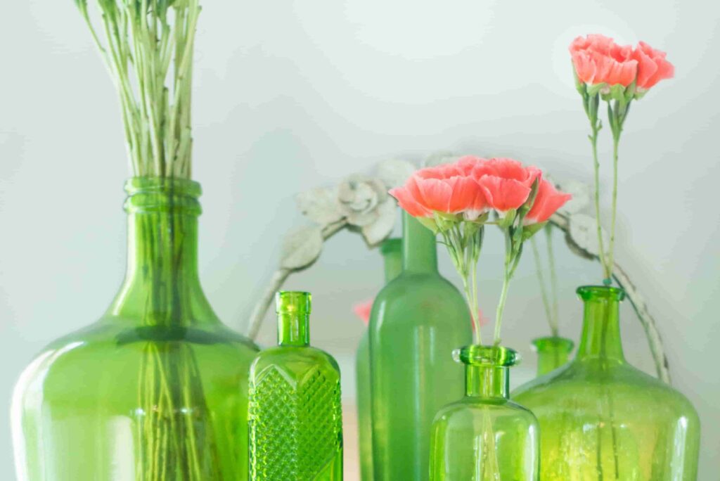 different styles of green glass bottles