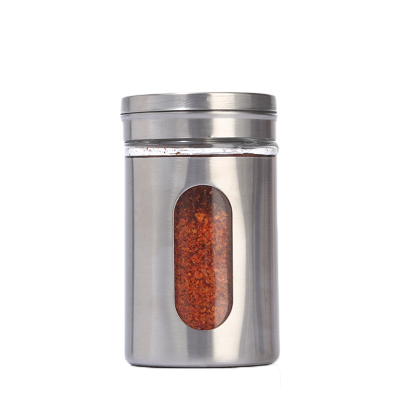 stainless stell and glass spice jar