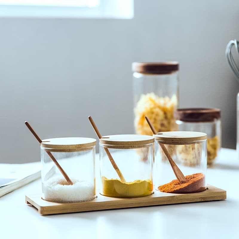 glass spice jars borosilicate glass containers with lids and spoon