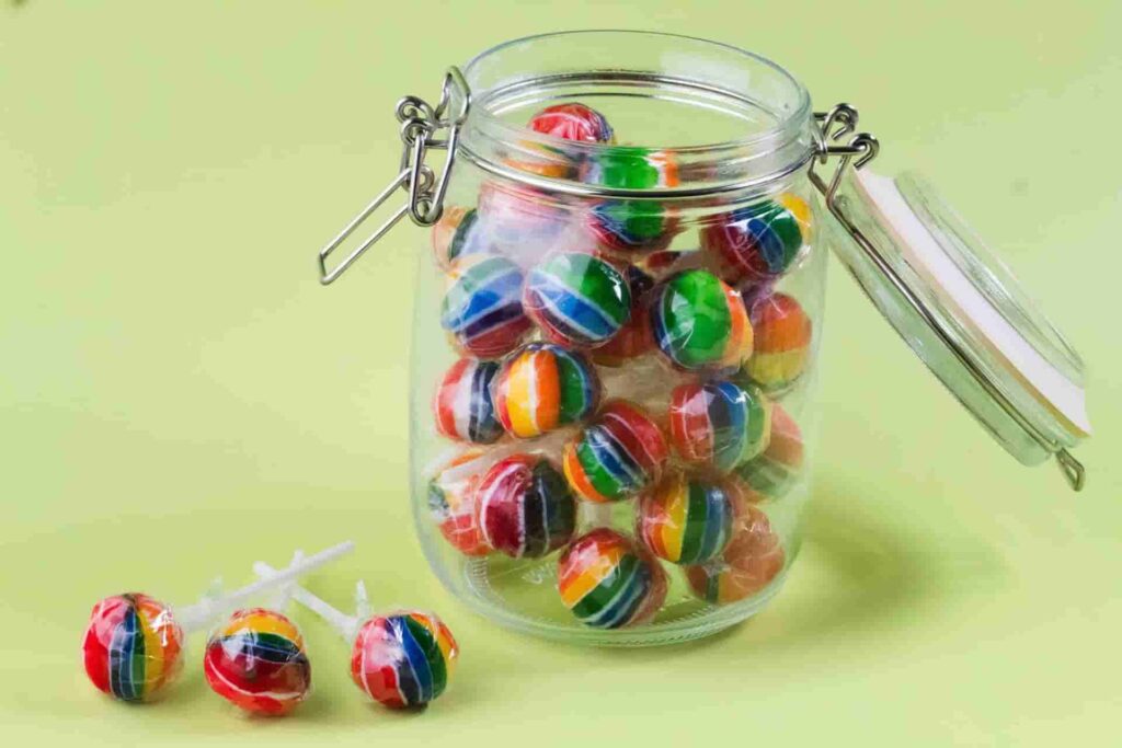 candies in glass jar with buckle lids
