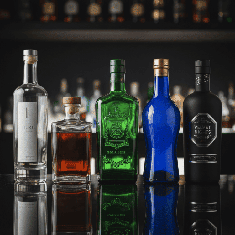 different colored spirit bottle